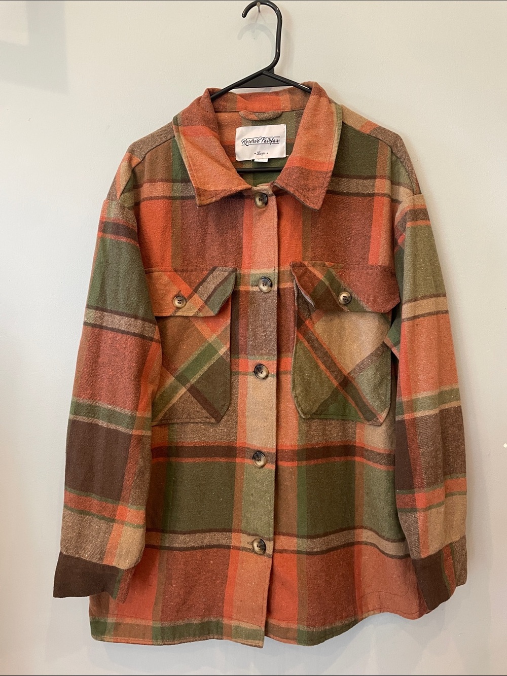 Plaid Shacket- shirt jacket  in Olive Rust unisex winter wear